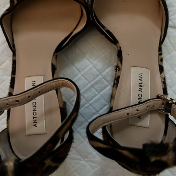 Antonio Melani animal print calf hair pointed toe block heel ankle strap shoes 8 - Picture 7 of 10